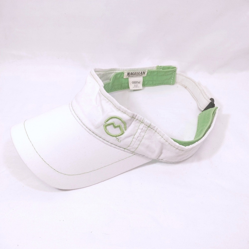Magellan White Sun Visor; Embroidered Logo Green Contrast Stitch OSFM